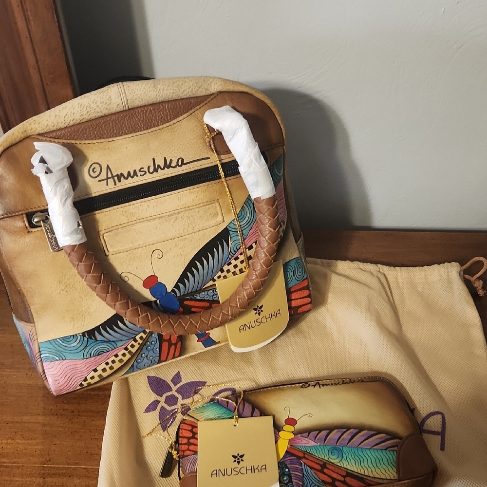 Anuschka Brown and Cream Shoulder Bag with Colorful Accents